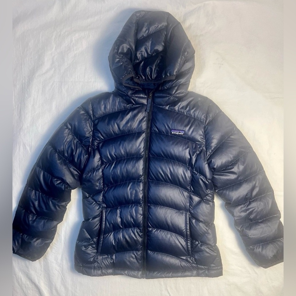 Patagonia Kids'Hi-Loft Insulated Down Jacket Puffer Hoodie XL14 Blue Imperfect